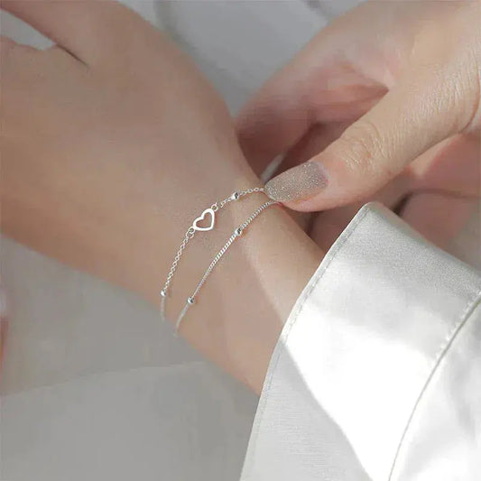 Adjustable Silver Heart Bracelet Unique Joyas