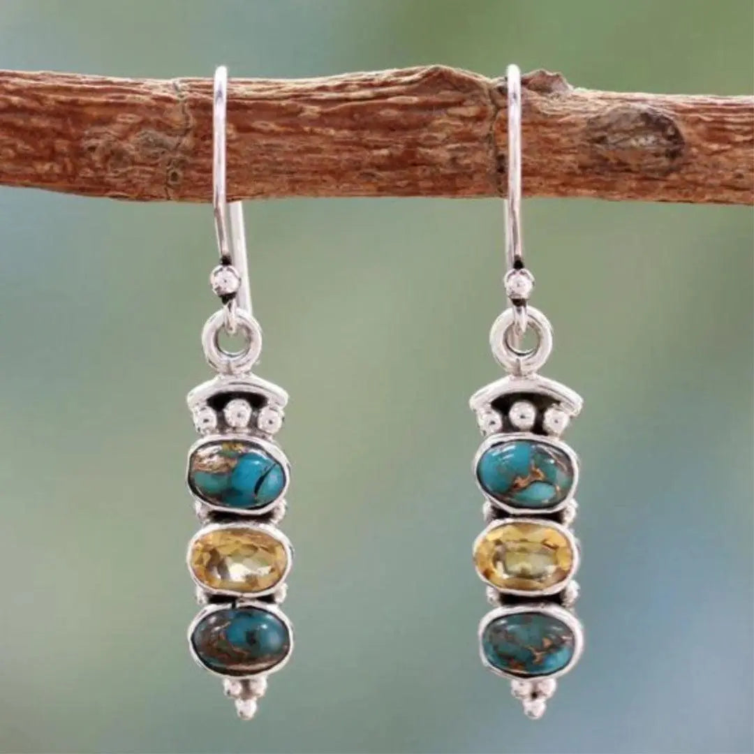 Boho Silver Earrings with Opal Unique Joyas