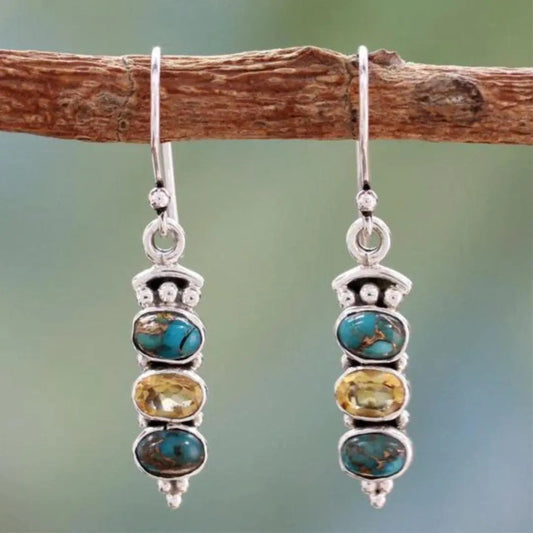 Boho Silver Earrings with Opal Unique Joyas