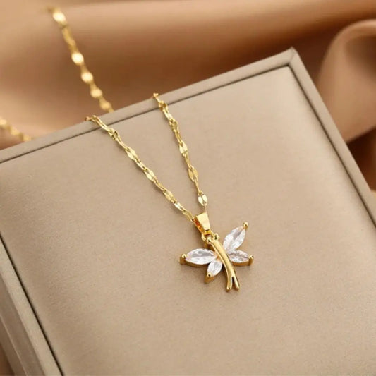 Crystal Dragonfly Necklace in Gold Unique Joyas