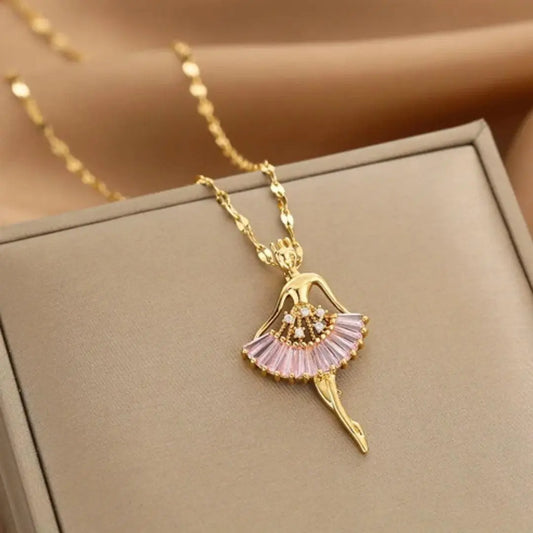 Crystal Ballerina Necklace in Gold Unique Joyas
