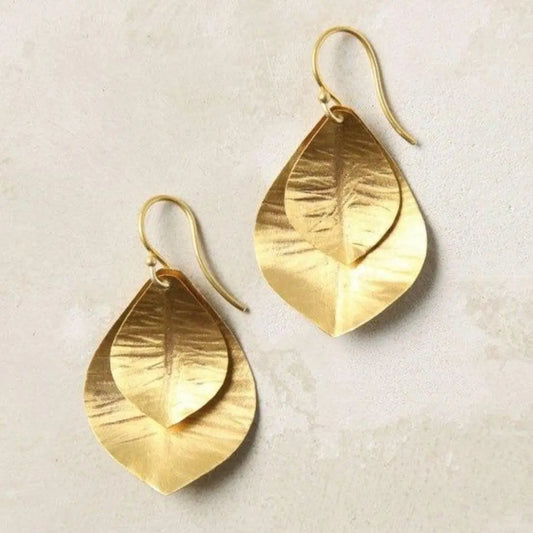 Double Gold Leaf Earrings Vintage Unique Joyas