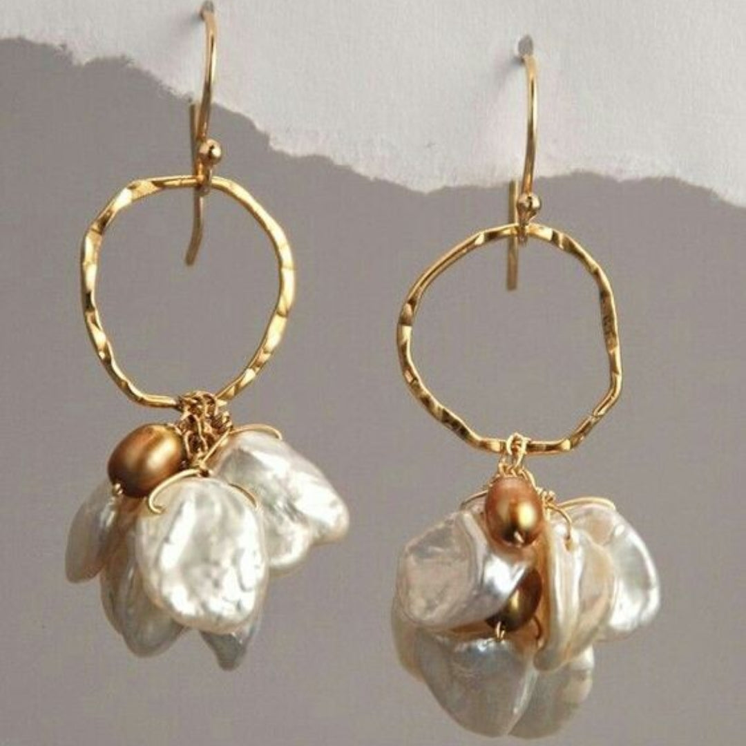 Vintage Loop Earrings with Hanging Flowers