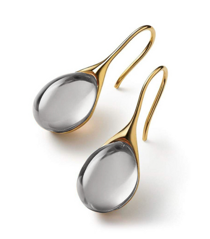 Gold drop earrings with smooth crystal