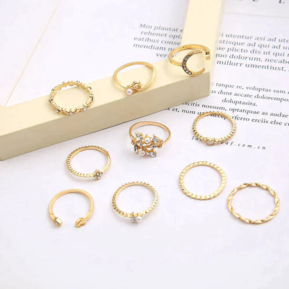 10-Piece Set Bohemian Style Silver and Gold Plated Rings