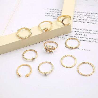 10-Pack Bohemian Silver and Gold-Plated Rings Unique Joyas