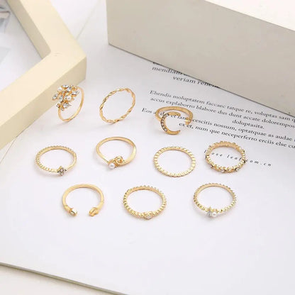 10-Pack Bohemian Silver and Gold-Plated Rings Unique Joyas