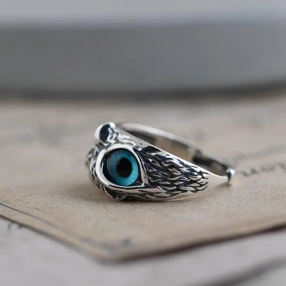 Owl of good luck adjustable ring in silver and opal Claire Jewelry