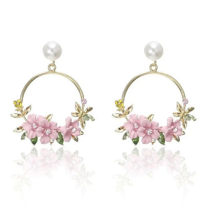 Gold Flower and Pearl Earrings Claire