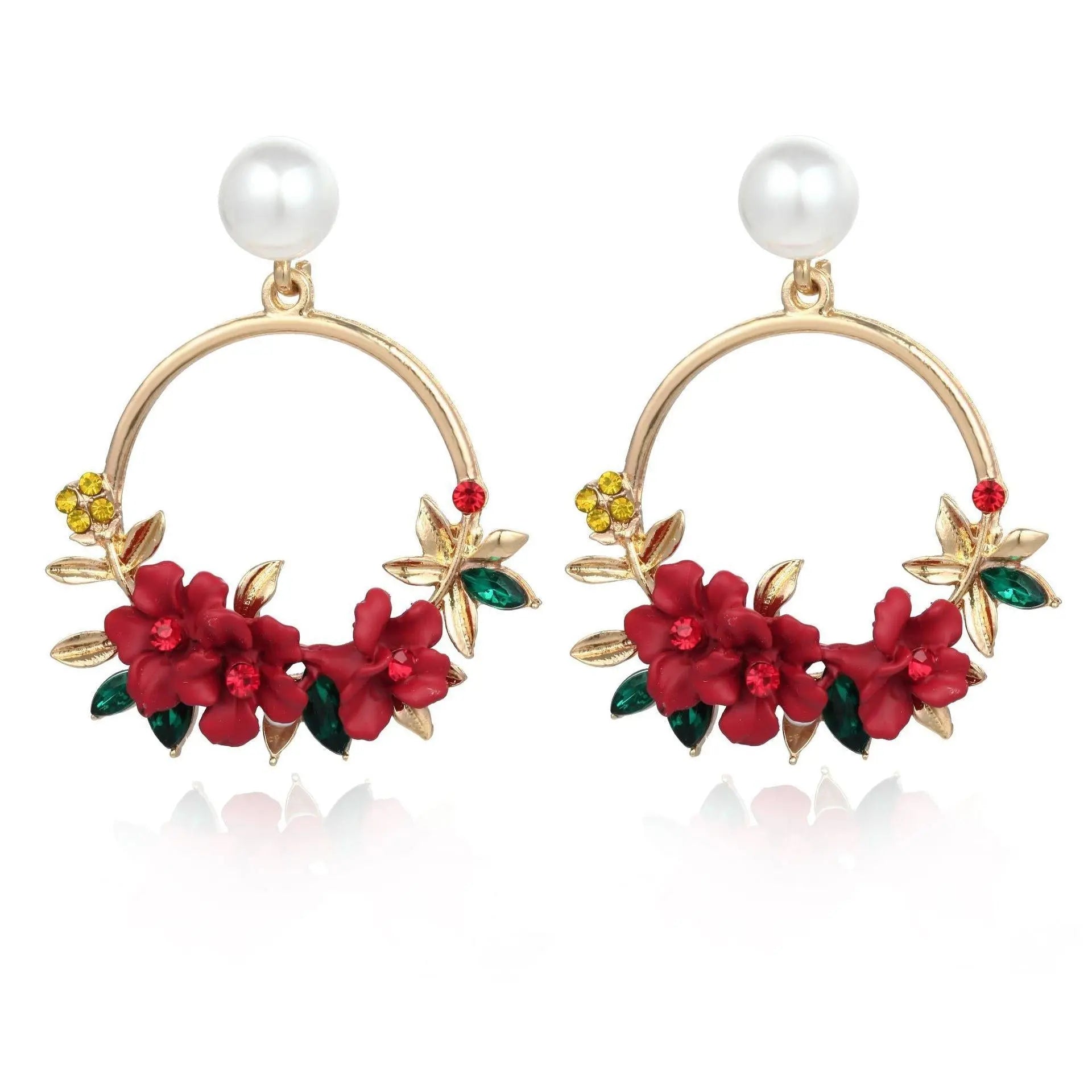 Gold Flower and Pearl Earrings Claire