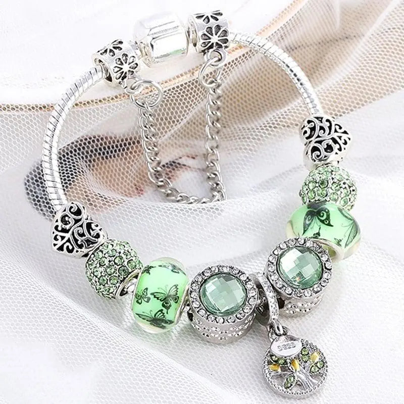 Bracelet in sterling silver and green crystal Unique Joyas