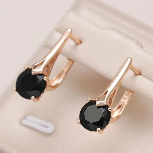 Elegant Earrings made of Black Crystal in Gold Unique Joyas