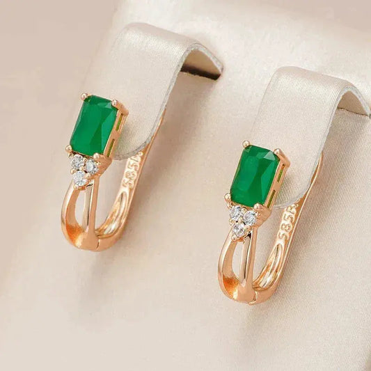 Elegant earrings in green crystal with zirconias in gold Unique Joyas