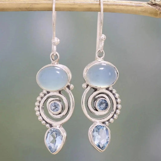 Vintage Silver Moonstone Earrings Unique Joyas