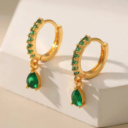 Zirconia earrings with emerald in gold Unique Joyas