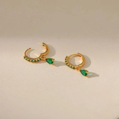 Zirconia earrings with emerald in gold Unique Joyas