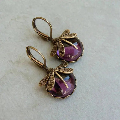 Spherical dragonfly earrings in antique gold Claire Jewelry