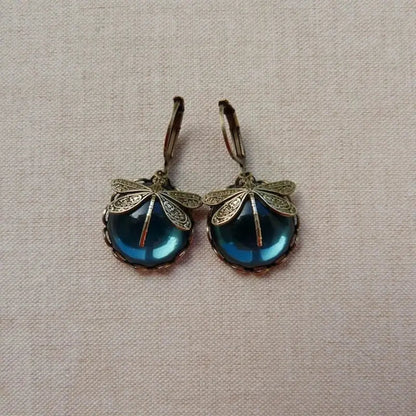 Spherical dragonfly earrings in antique gold Claire Jewelry