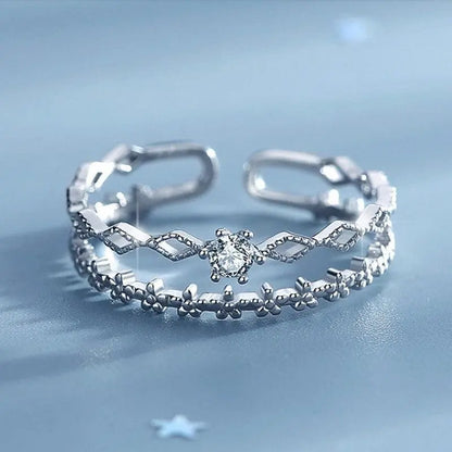 Adjustable Zirconia Silver Ring Unique Joyas