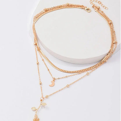 Golden Rose Pendant Necklace Unique Joyas