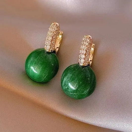 Green Pearl Earrings in Gold Claire
