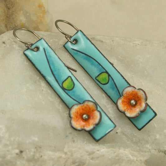 Floral Earrings with Enamel