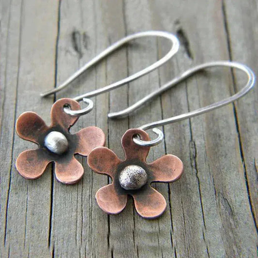 Boho earrings with brown flower made of sterling silver Unique Joyas
