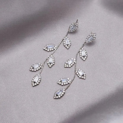 Zirconia Leaf Pendant Earrings in Gold and Silver Unique Joyas