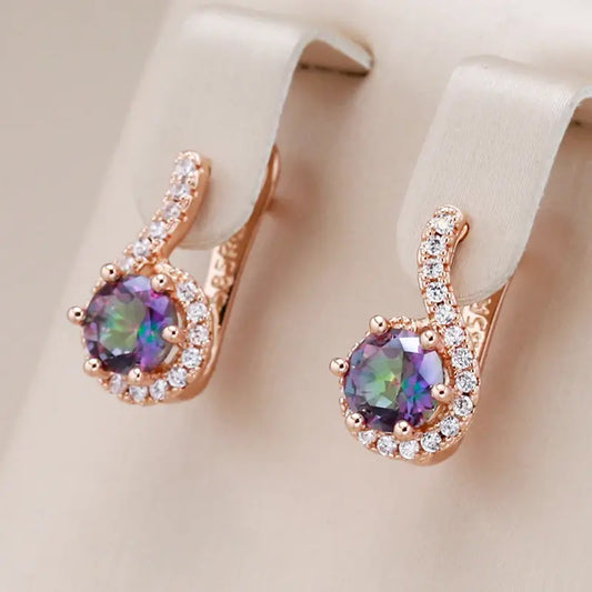 Small earrings with multicolored crystals in gold Unique Joyas