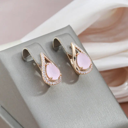 Elegant shiny earrings made of gold and pink cubic zirconia Unique Joyas