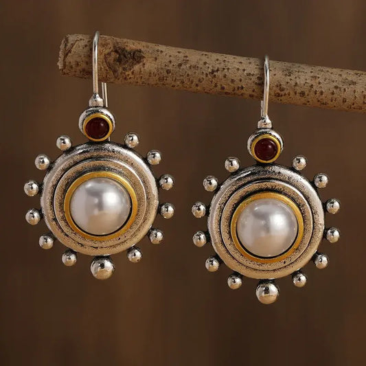 Vintage silver and gold inlaid pearl earrings Claire