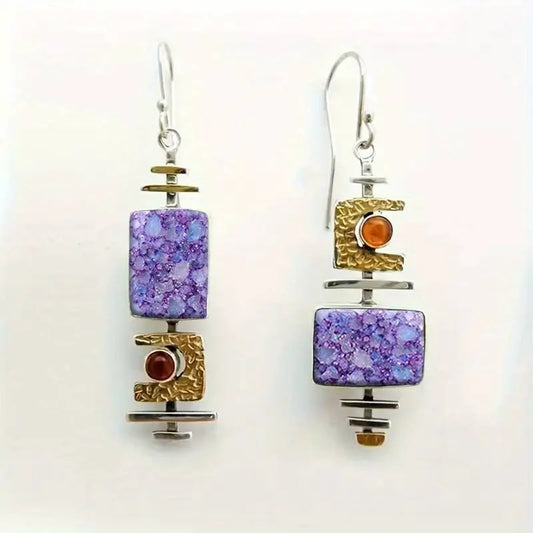 Vintage Lila Stein Old Earrings Unique Joyas