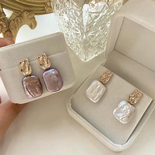 Elegant Baroque Pearl Gold Earrings Unique Joyas