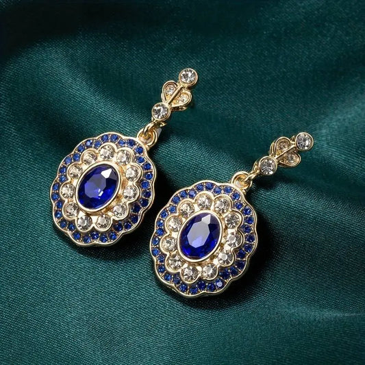Vintage Blue Crystal Mandala Earrings Unique Joyas