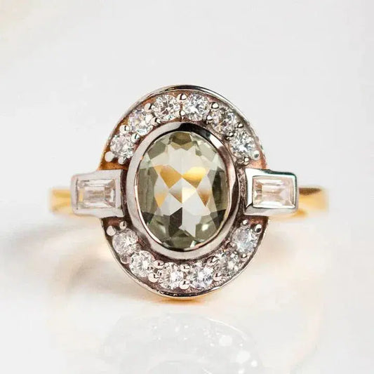 Vintage Crystal Green Ring Unique Joyas