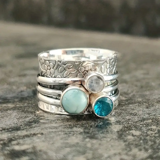 Vintage ring with natural elements and blue stones
