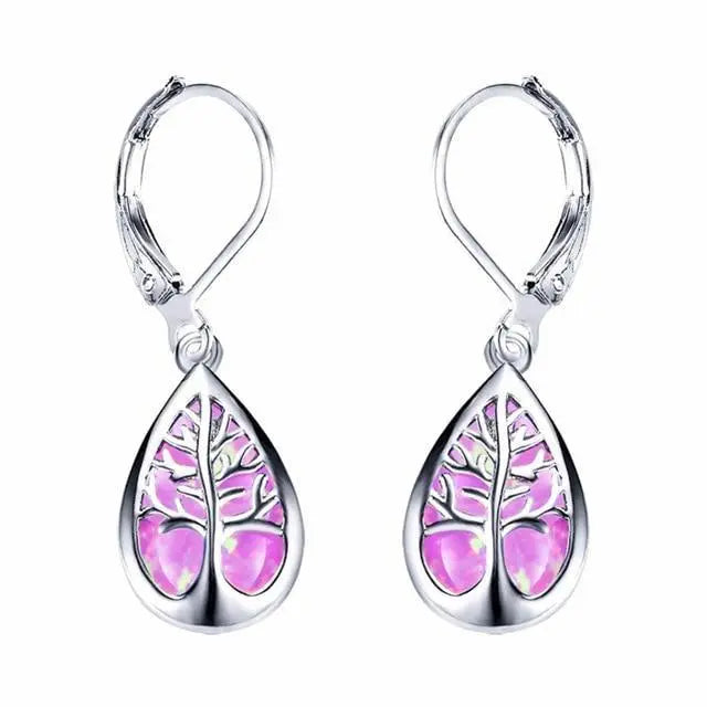 Tree of Life Earrings made of Opal and Silver Unique Joyas